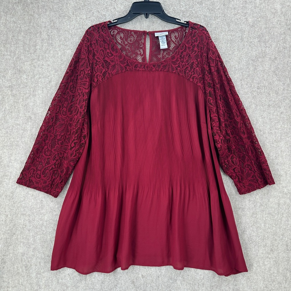 Catherines Plus Size 2X Wine Red Lace Pleated‎ Blouse Top Crinkle 22/24W Career